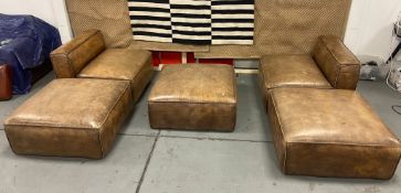 1 x Distressed Tan Leather Upholstered Modular Sofa In 5 x Sections, Featuring A Contemporary Chunky