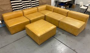1 x Distressed Leather Upholstered Modular Sofa In 6 x Sections, Featuring A Contemporary Chunky