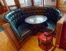 1 x Restaurant C-Shape Seating Booth In Green, With Faux Leather Upholstery With Buttoned High Backs