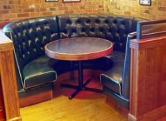 1 x Restaurant C-Shape Seating Booth In Green, With Faux Leather Upholstery With Buttoned High Backs