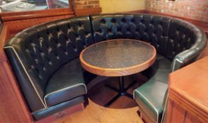 1 x Restaurant C-Shape Seating Booth In Green, With Faux Leather Upholstery With Buttoned High Backs