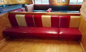 6 x Sections of Single-sided Restarant Booth Seating Upholstered In Red Faux Leather With A Retro-