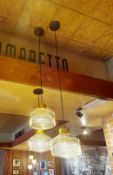 3 x Impressive Commercial Deco-Style Restaurant Pendant Lights With Ribbed Glass Shades