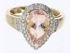 Ring: moderner Goldring mit rosa Farbstein (verm. Morganit) und Diamanten