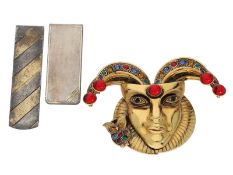 Brosche/Geldklammer: 2 Geldklammern und 1 vintage Modebrosche "Harlekin"