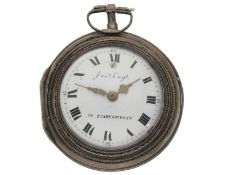 Taschenuhr: außergewöhnlich große, silberne Doppelgehäuse-Schildpatt-Spindeluhr, Josh Engl a Stadtam