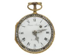 Taschenuhr: feine Genfer Spindeluhr mit Steinbesatz und seltener Schmelzlackdekoration, bedeutender 