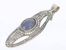 Anhänger: sehr schöner antiker Sterlingsilber-Anhänger mit Opal und reichem Brillantbesatz