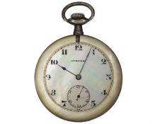 Taschenuhr: seltene silberne Taschenuhr von Eterna mit Perlmutt-Sondergehäuse, ca.1925