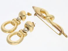 Ohrschmuck/Brosche: ausgefallene goldene vintage Ohrstecker mit dekorativer Brosche, 14K Gold