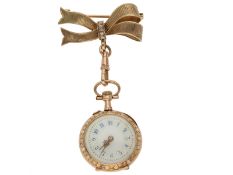 Taschenuhr/Anhängeuhr: seltene 18K Gold Miniatur-Damenuhr mit Perlen- und Diamantbesatz und original