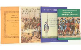 Konvolut von drei Büchern und eine Zeitschrift, über die fremden Dienste der Schweiz