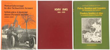 Konvolut von drei Bücher, über Pulvermacher, die KMV und Motorfahrzeuge der Schweiz