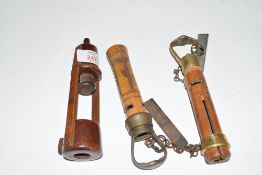 Collection of three vintage snooker cue tip clamps, largest 17cm high (3)