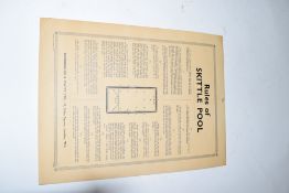 Burroughes & Watts Ltd, THE RULES OF SKITTLE POOL, mounted on a board back, 45cm high