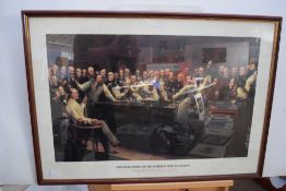 After Henry Nelson O'Neill, Billiard Room of The Garrick Club London, coloured print, f/g, 103cm