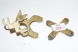 Burroughes & Watts London brass cross-head cue rest together with a further adjustable cue rest by