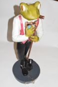Modern resin model of a snooker playing frog, plinth base