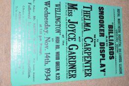 Advertising poster - Royal Northern Hospital & Billiards League, Grovelands Section, billiards and