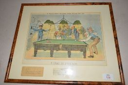 St Stephens Review presentation cartoon, December 20th 1984, 'A game at Pyramids', coloured print,