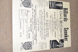 Advertising poster - billiards and snooker Clark McConachy, sponsored by Waikato Breweries Ltd (
