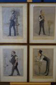 After Carlo Pellegrini, four caricature prints, billiards and bowling figures, f/g, 53cm high