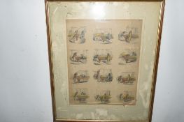 19th century caricature print, 'Fin partie billiard', comical caricature print of insects playing