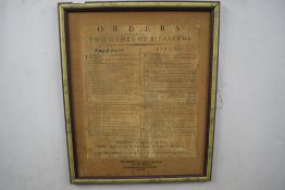18th century Orders to be observed at the two games of Billiards, the white game and the red game,
