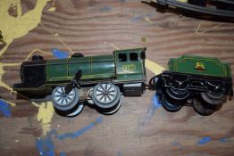 0 gauge clockwork locomotive No 490, together with a Hornby BR tender