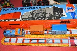 Hungarian Tolato Mozdony clockwork model train with track, with original box