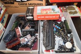 Two boxes various 00 gauge model railway parts together with a further model of a locomotive