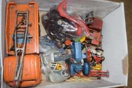 Box of mixed die-cast and other vehicles to include a French metal recovery truck, various model