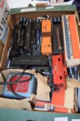 Box of 0 gauge model railway items to include Lionel Lines dump car, Pennsylvania 65400 wagon,