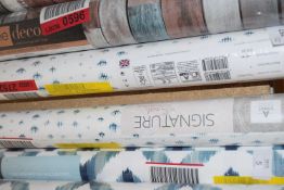 Two rolls of citrine wavelength wallpaper, each roll 10m x 52cm