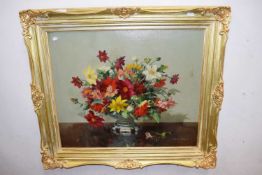 Vernon de Beauvoir Ward (British, 20th century), still life of flowers, oil on canvas, signed and