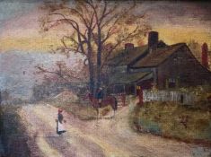 British, 20th century, a horse rider and lady figure within a countryside setting, oil on canvas,