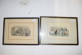 A pair of hand coloured etchings: 