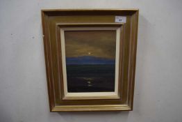 John Foulger (British, 20th century), dusk at sea, oil on board, signed, 9.5x7ins, framed