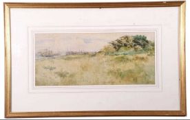 Thomas Strethill Smith (British, 1863-1929), Open fields overlooking a busy inland port, 1897, 24