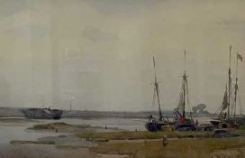 Charles William Taylor (British, 20th Century) boats on the broads, watercolour, signed, framed