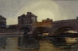 John Newberry RWS (British, 20th century), 'Sunset behind Folly Bridge', watercolour, signed and