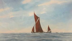 Anthony Osler (British, 20th century) 'Barge in Trade', watercolour, signed, 12x21ins, framed and