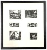 Horace Tuck (British, 20th century), six windowed giclee prints of original woodcuts, frame