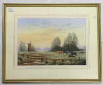Ken Buckley (British, 20th century), 'Marshland Grazing', pastel and watercolour, signed,