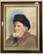 British, 20th century, A portrait of a gentleman wearing a ushanka, inscribed on verso 