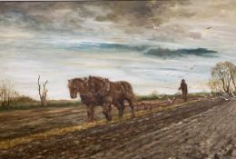 Joe E.R. Godderidge (British, 20th century),The Plough Team, oil on board, signed and dated 1975,
