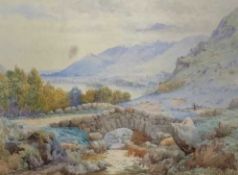 Lewis Pinhorn Wood (British, 19th Century), A rural landscape with a mountainous range and two