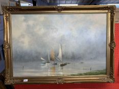 D.F. Dane (British, 20th century) 'Morning Mist', oil on board, signed, 23x35 ins, signed, framed.