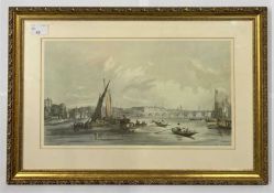 William Parrott (British,19th century), 'Waterloo Bridge from the west with a boat race',