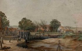 British School, 20th century, Norfolk coastal scene / landscape, watercolour and graphite, 5x9ins,